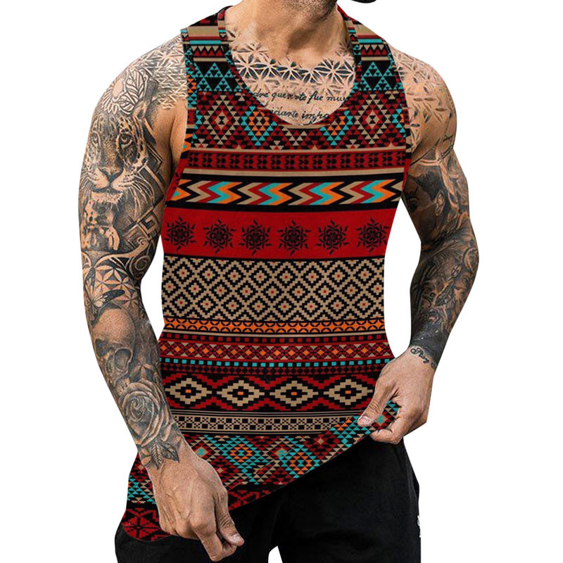 Boho Vintage Graphic Tank Tops Bărbați Nou Ocazional de Vară Curele O Gât fără mâneci Camisole Sport Fitness Îmbrăcăminte Vestă de modă pentru bărbați