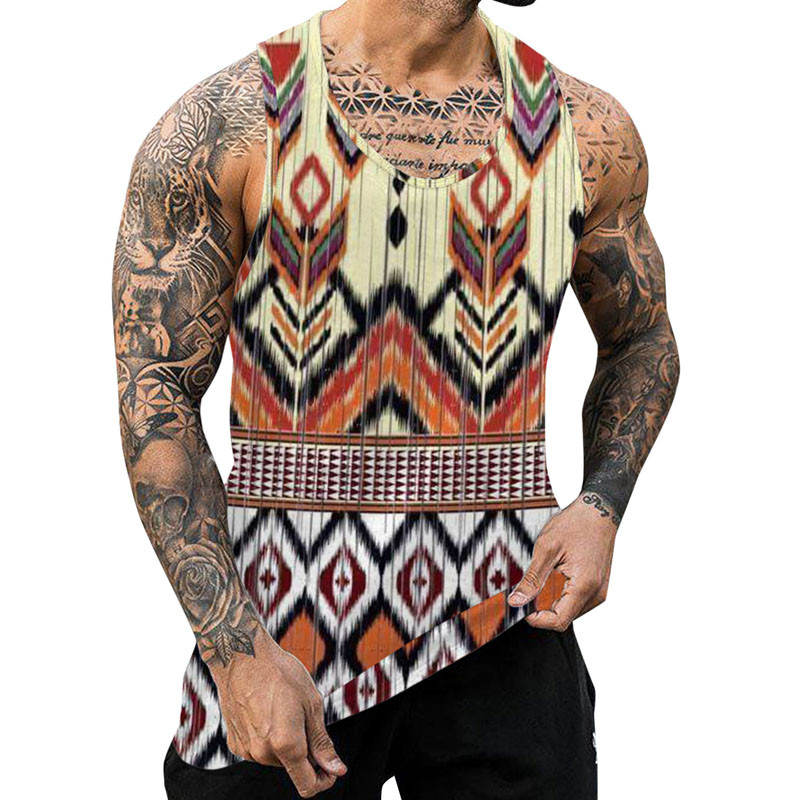 Boho Vintage Graphic Tank Tops Bărbați Nou Ocazional de Vară Curele O Gât fără mâneci Camisole Sport Fitness Îmbrăcăminte Vestă de modă pentru bărbați