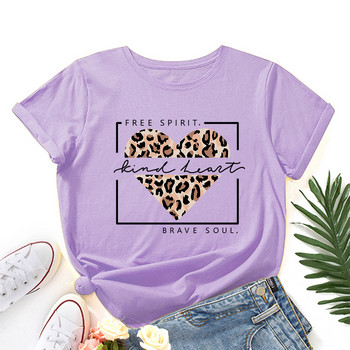 JFUNCY Oversize Γυναικείες μπλούζες Leopard Love Heart Tshirt Γυναικεία πουκάμισα Καλοκαιρινό καθημερινό κοντομάνικο μπλουζάκι Basic Tee Βαμβακερό