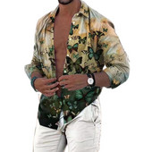 Vīriešu krekli Harajuku Butterfly Print Topi Havaju pludmales krekls Slim Tees Lielizmēra Mode Vasaras ikdienas apģērbs ar garām piedurknēm