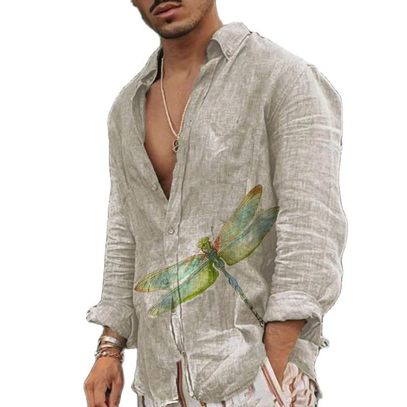 Vīriešu krekli Harajuku Butterfly Print Topi Havaju pludmales krekls Slim Tees Lielizmēra Mode Vasaras ikdienas apģērbs ar garām piedurknēm