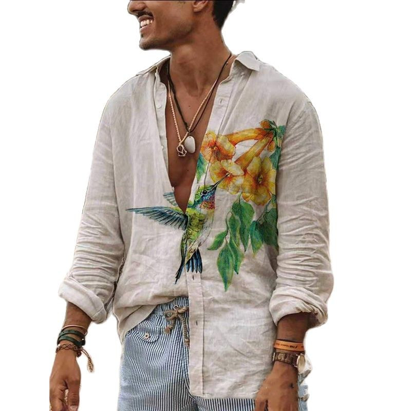 Vīriešu krekli Harajuku Butterfly Print Topi Havaju pludmales krekls Slim Tees Lielizmēra Mode Vasaras ikdienas apģērbs ar garām piedurknēm