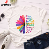 JFUNCY 100% βαμβακερό καλοκαιρινό μπλουζάκι Creative printed New Daisies γυναικείο μπλουζάκι κοντομάνικο γυναικείο μπλουζάκι γυναικείο μπλουζάκι