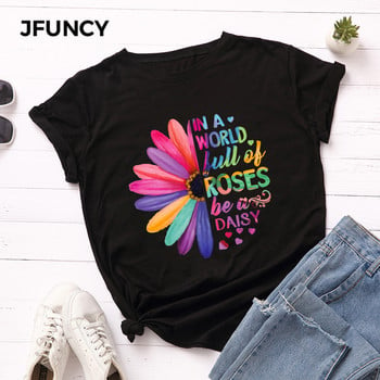 JFUNCY 100% βαμβακερό καλοκαιρινό μπλουζάκι Creative printed New Daisies γυναικείο μπλουζάκι κοντομάνικο γυναικείο μπλουζάκι γυναικείο μπλουζάκι