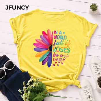 JFUNCY 100% βαμβακερό καλοκαιρινό μπλουζάκι Creative printed New Daisies γυναικείο μπλουζάκι κοντομάνικο γυναικείο μπλουζάκι γυναικείο μπλουζάκι