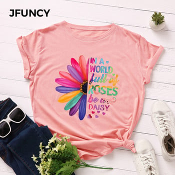 JFUNCY 100% βαμβακερό καλοκαιρινό μπλουζάκι Creative printed New Daisies γυναικείο μπλουζάκι κοντομάνικο γυναικείο μπλουζάκι γυναικείο μπλουζάκι