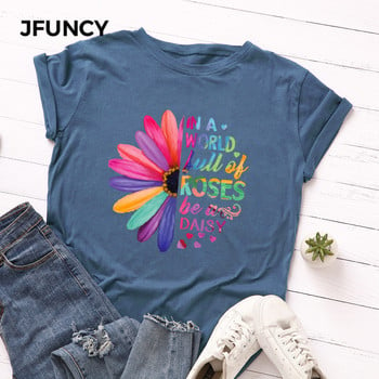 JFUNCY 100% βαμβακερό καλοκαιρινό μπλουζάκι Creative printed New Daisies γυναικείο μπλουζάκι κοντομάνικο γυναικείο μπλουζάκι γυναικείο μπλουζάκι