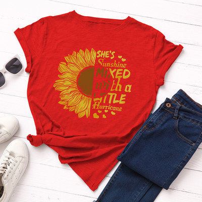 JFUNCY Tricou cu imprimeu floarea-soarelui nou, tricou din bumbac pentru femei, tricou de vară, tricou cu mânecă scurtă pentru femei, cămăși pentru femei