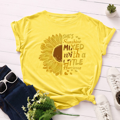 JFUNCY Tricou cu imprimeu floarea-soarelui nou, tricou din bumbac pentru femei, tricou de vară, tricou cu mânecă scurtă pentru femei, cămăși pentru femei