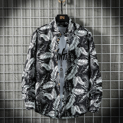 Φόρεμα 100% βαμβακερό ανδρικό λουλουδάτο πουκάμισο Φόρεμα φθινοπωρινό καλοκαίρι με λουλούδια με μακρυμάνικο κουμπάκι επάνω Αντρικό πουκάμισο casual Stage επίσημο ρούχα Street