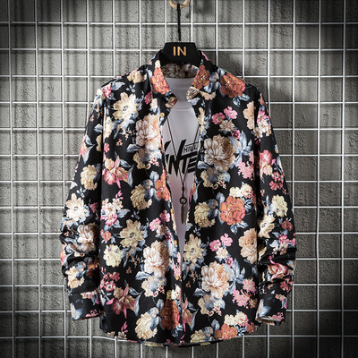 Φόρεμα 100% βαμβακερό ανδρικό λουλουδάτο πουκάμισο Φόρεμα φθινοπωρινό καλοκαίρι με λουλούδια με μακρυμάνικο κουμπάκι επάνω Αντρικό πουκάμισο casual Stage επίσημο ρούχα Street