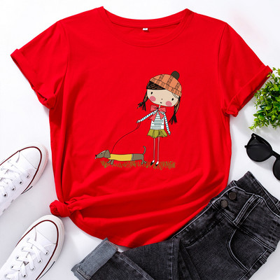 JFUNCY 5XL Moteriški medvilniniai marškinėliai mergaičių ir šunų raštu palaidi marškinėliai trumpomis rankovėmis, moteriški laisvalaikio marškinėliai, vasariniai moteriški viršutiniai drabužiai