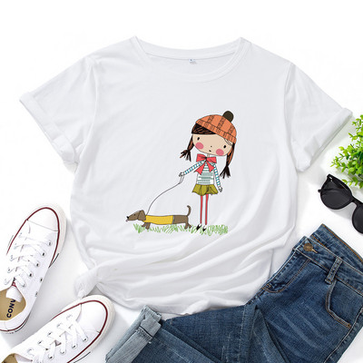 JFUNCY 5XL Moteriški medvilniniai marškinėliai mergaičių ir šunų raštu palaidi marškinėliai trumpomis rankovėmis, moteriški laisvalaikio marškinėliai, vasariniai moteriški viršutiniai drabužiai