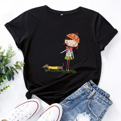 JFUNCY 5XL Moteriški medvilniniai marškinėliai mergaičių ir šunų raštu palaidi marškinėliai trumpomis rankovėmis, moteriški laisvalaikio marškinėliai, vasariniai moteriški viršutiniai drabužiai