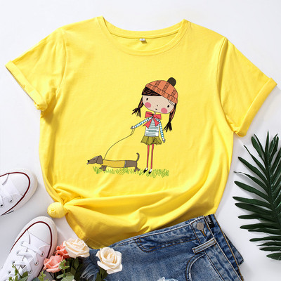 JFUNCY 5XL Moteriški medvilniniai marškinėliai mergaičių ir šunų raštu palaidi marškinėliai trumpomis rankovėmis, moteriški laisvalaikio marškinėliai, vasariniai moteriški viršutiniai drabužiai