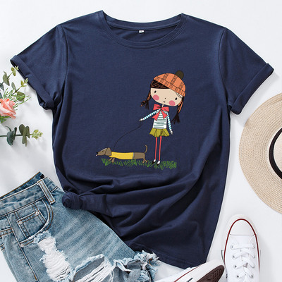 JFUNCY 5XL Moteriški medvilniniai marškinėliai mergaičių ir šunų raštu palaidi marškinėliai trumpomis rankovėmis, moteriški laisvalaikio marškinėliai, vasariniai moteriški viršutiniai drabužiai