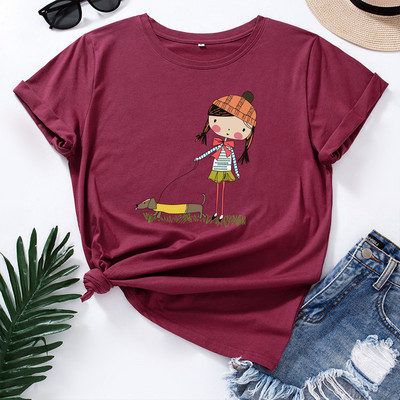 JFUNCY 5XL Moteriški medvilniniai marškinėliai mergaičių ir šunų raštu palaidi marškinėliai trumpomis rankovėmis, moteriški laisvalaikio marškinėliai, vasariniai moteriški viršutiniai drabužiai