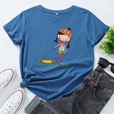 JFUNCY 5XL Moteriški medvilniniai marškinėliai mergaičių ir šunų raštu palaidi marškinėliai trumpomis rankovėmis, moteriški laisvalaikio marškinėliai, vasariniai moteriški viršutiniai drabužiai