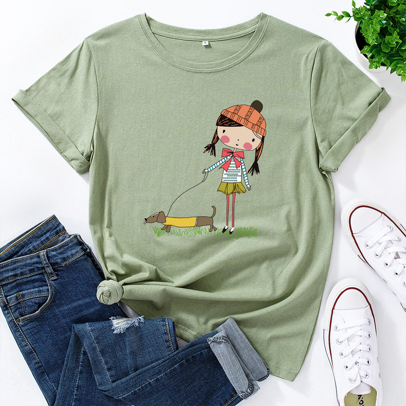 JFUNCY 5XL Moteriški medvilniniai marškinėliai mergaičių ir šunų raštu palaidi marškinėliai trumpomis rankovėmis, moteriški laisvalaikio marškinėliai, vasariniai moteriški viršutiniai drabužiai