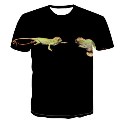 2022. gada karstā izpārdošana. Modes vīriešu un sieviešu topi ar īsām piedurknēm ar 3d hameleona apdruku Lielizmēra T-krekls Liela izmēra krekls ar apaļu kaklu