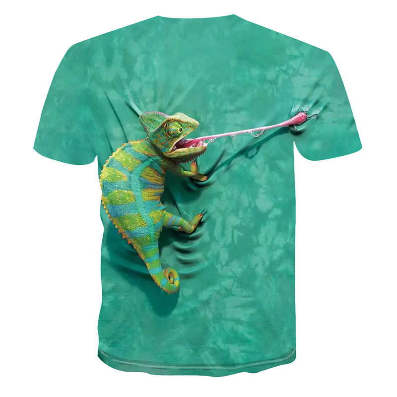 2022. gada karstā izpārdošana. Modes vīriešu un sieviešu topi ar īsām piedurknēm ar 3d hameleona apdruku Lielizmēra T-krekls Liela izmēra krekls ar apaļu kaklu