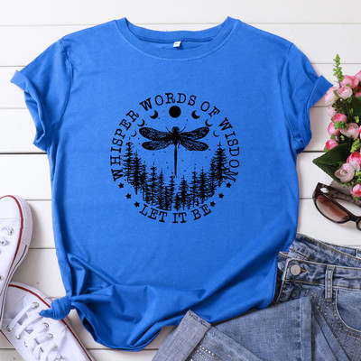 JFUNCY sieviešu T-krekli ar īsām piedurknēm Sieviešu vasaras apģērbi Dragonfly Print T-krekls 100% kokvilnas brīvi topi Modes sieviešu krekls