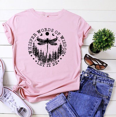 JFUNCY sieviešu T-krekli ar īsām piedurknēm Sieviešu vasaras apģērbi Dragonfly Print T-krekls 100% kokvilnas brīvi topi Modes sieviešu krekls