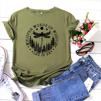 JFUNCY sieviešu T-krekli ar īsām piedurknēm Sieviešu vasaras apģērbi Dragonfly Print T-krekls 100% kokvilnas brīvi topi Modes sieviešu krekls