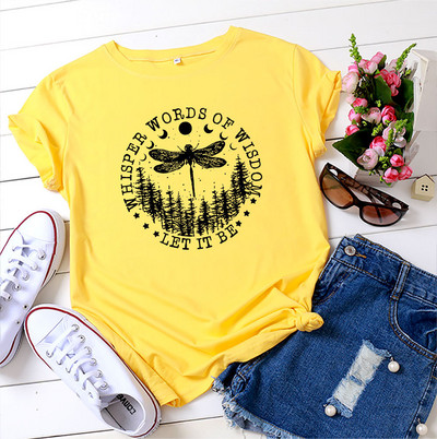 JFUNCY sieviešu T-krekli ar īsām piedurknēm Sieviešu vasaras apģērbi Dragonfly Print T-krekls 100% kokvilnas brīvi topi Modes sieviešu krekls