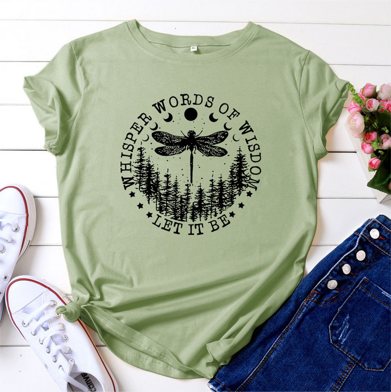 JFUNCY sieviešu T-krekli ar īsām piedurknēm Sieviešu vasaras apģērbi Dragonfly Print T-krekls 100% kokvilnas brīvi topi Modes sieviešu krekls