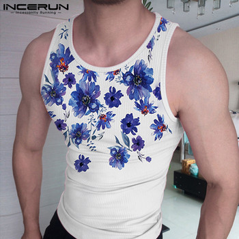 Ανδρικά μπλουζάκια με λουλούδια με εκτύπωση με λαιμόκοψη αμάνικα καθημερινά γιλέκα 2023 Καλοκαιρινό γυμναστήριο Streetwear Κομψά ανδρικά ρούχα S-5XL INCERUN