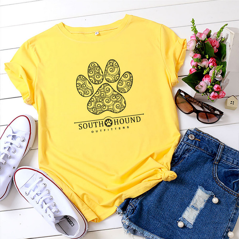 JFUNCY sieviešu t-krekls 100% kokvilnas īsām piedurknēm ikdienas sieviešu krekls, suns ar ķepu apdruku, sieviešu krekls, vasaras brīvs topi