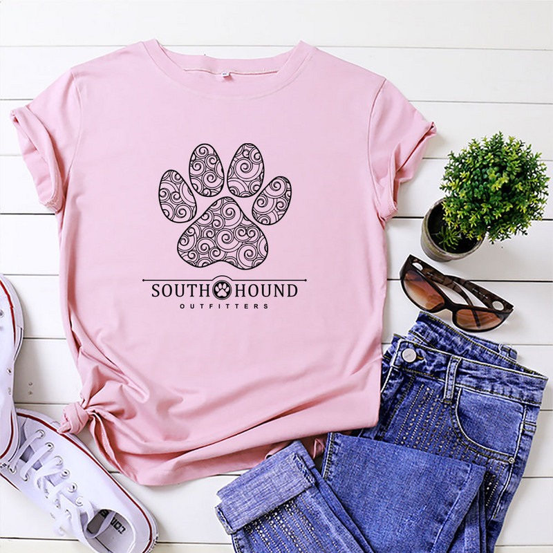 JFUNCY sieviešu t-krekls 100% kokvilnas īsām piedurknēm ikdienas sieviešu krekls, suns ar ķepu apdruku, sieviešu krekls, vasaras brīvs topi