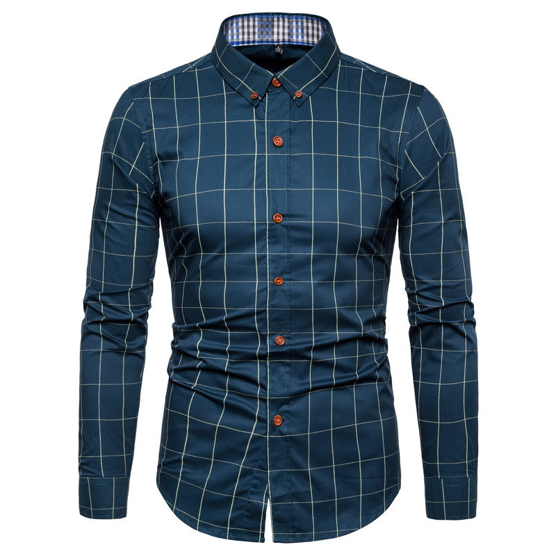 Pánske módne kockované bavlnené košele, pánske vysoko kvalitné pracovné košele s dlhým rukávom, slim fit, ležérne obchodné košele