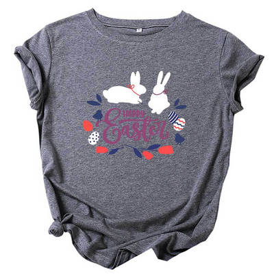 JFUNCY sieviešu topi Kokvilnas T-krekls Vasaras īsām piedurknēm Lielizmēra Tkrekls Priecīgas Lieldienu apdrukas Ikdienas brīvi sieviešu T-krekli