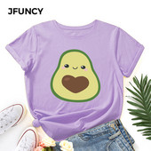 Γυναικείο μπλουζάκι JFUNCY Καλοκαιρινό κοντομάνικο βαμβακερό μπλουζάκι Χαριτωμένο μπλουζάκι με στάμπα αβοκάντο Γυναικεία μπλουζάκια Oversize Γυναικεία casual μπλουζάκια