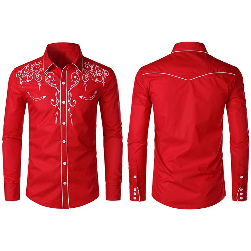 Slim Fit ing felső, egyszínű férfi, hosszú ujjú, hímzett felső