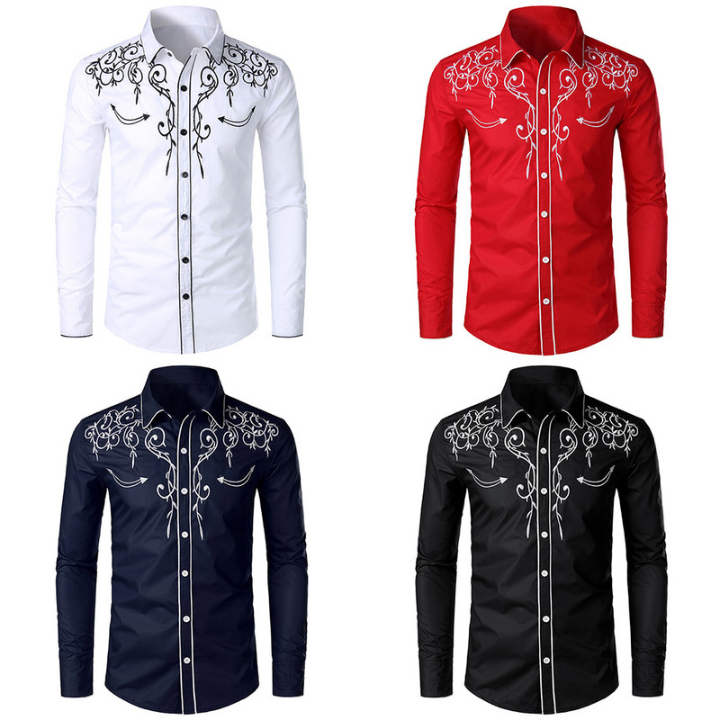 Slim Fit ing felső, egyszínű férfi, hosszú ujjú, hímzett felső