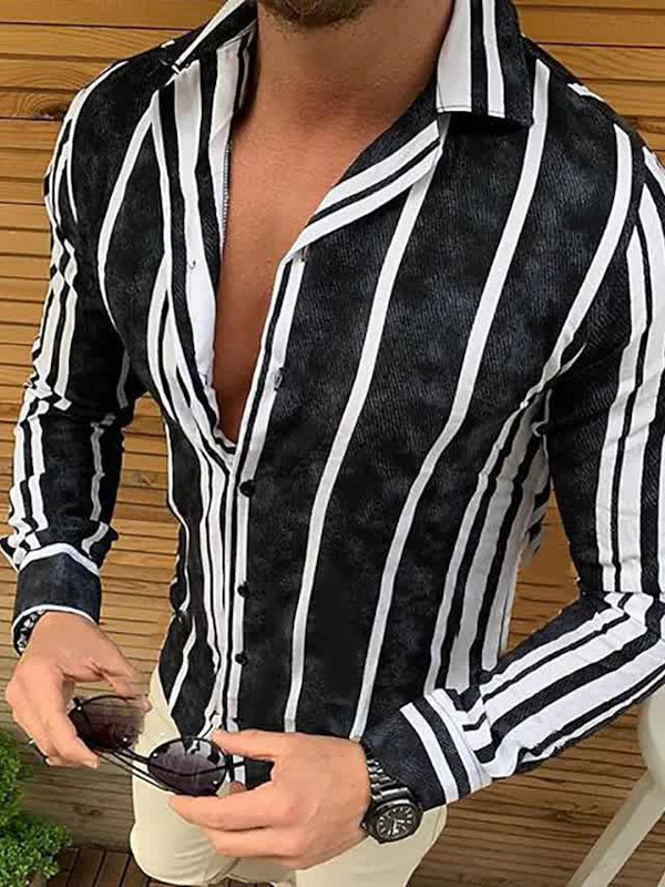 Moderns modes krekls Vīriešu svītrains Street Slim vīriešu krekls gadījuma raksturs ar garām piedurknēm jaciņa vīriešu krekls XS-8XL