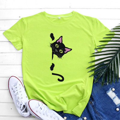 JFUNCY ülisuur naiste T-särk puuvillane 2022. aasta kevadsuvi lühikeste varrukatega triiksärk Kawaii Cat Graphic T-särgid