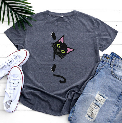 JFUNCY ülisuur naiste T-särk puuvillane 2022. aasta kevadsuvi lühikeste varrukatega triiksärk Kawaii Cat Graphic T-särgid