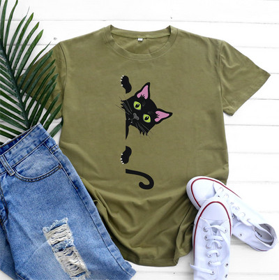 JFUNCY ülisuur naiste T-särk puuvillane 2022. aasta kevadsuvi lühikeste varrukatega triiksärk Kawaii Cat Graphic T-särgid