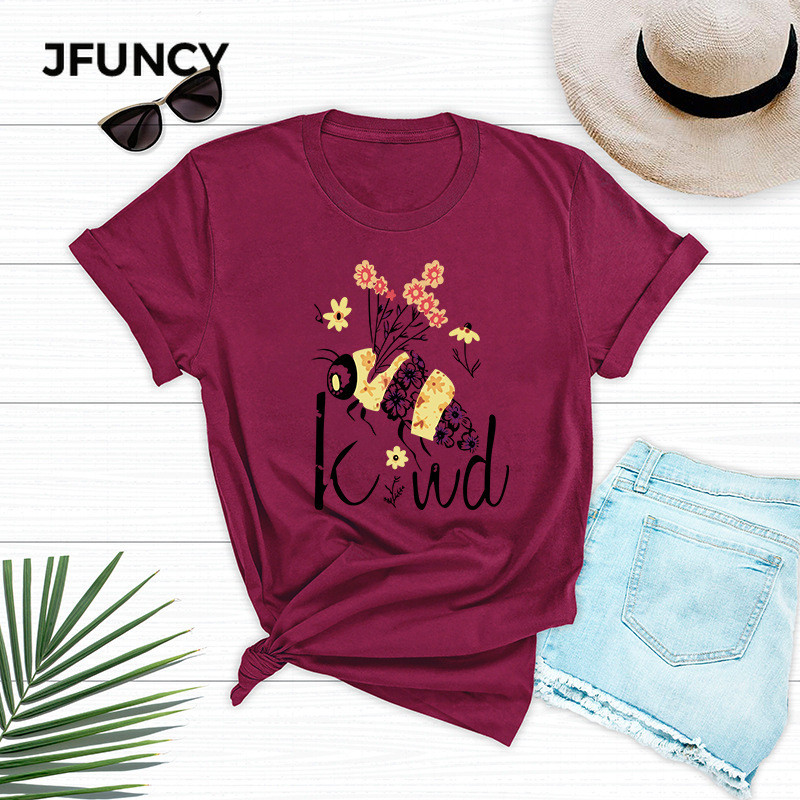 JFUNCY 100% kokvilnas sieviešu krekls Creative karikatūra Bites apdrukāti krekli Vasaras sieviešu T-krekls Harajuku Graphic Tees Topi