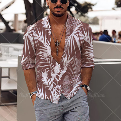 2022. gada vīriešu krekli Havaju salu krekli ar garām piedurknēm, kokosriekstu koka grafiskā apdruka, pludmales ikdienas topi 5 XL lielizmēra T-krekli vīriešu apģērbi