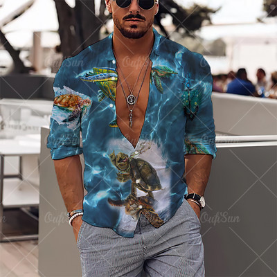 2022. gada vīriešu krekli Havaju salu krekli ar garām piedurknēm, kokosriekstu koka grafiskā apdruka, pludmales ikdienas topi 5 XL lielizmēra T-krekli vīriešu apģērbi