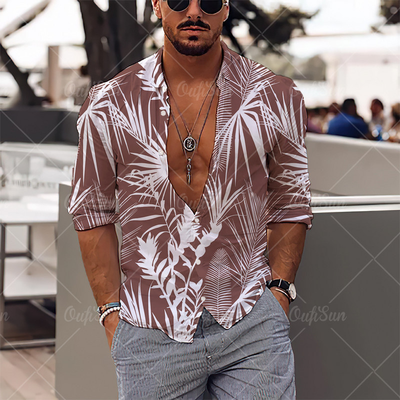 2022. gada vīriešu krekli Havaju salu krekli ar garām piedurknēm, kokosriekstu koka grafiskā apdruka, pludmales ikdienas topi 5 XL lielizmēra T-krekli vīriešu apģērbi