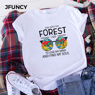 Tricou pentru femei JFUNCY 100% bumbac Tricou supradimensionat cu mânecă scurtă Tricou largi de vară Tricou nou imprimat cu desene animate Topuri pentru femei haine pentru femei