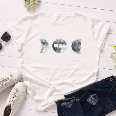 JFUNCY Vasara 100% kokvilnas sieviešu T krekls Moon Print Tees Topi Īsām piedurknēm Sieviešu T-krekls Ikdienišķs, brīvs sieviešu krekls