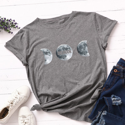 JFUNCY Vasara 100% kokvilnas sieviešu T krekls Moon Print Tees Topi Īsām piedurknēm Sieviešu T-krekls Ikdienišķs, brīvs sieviešu krekls