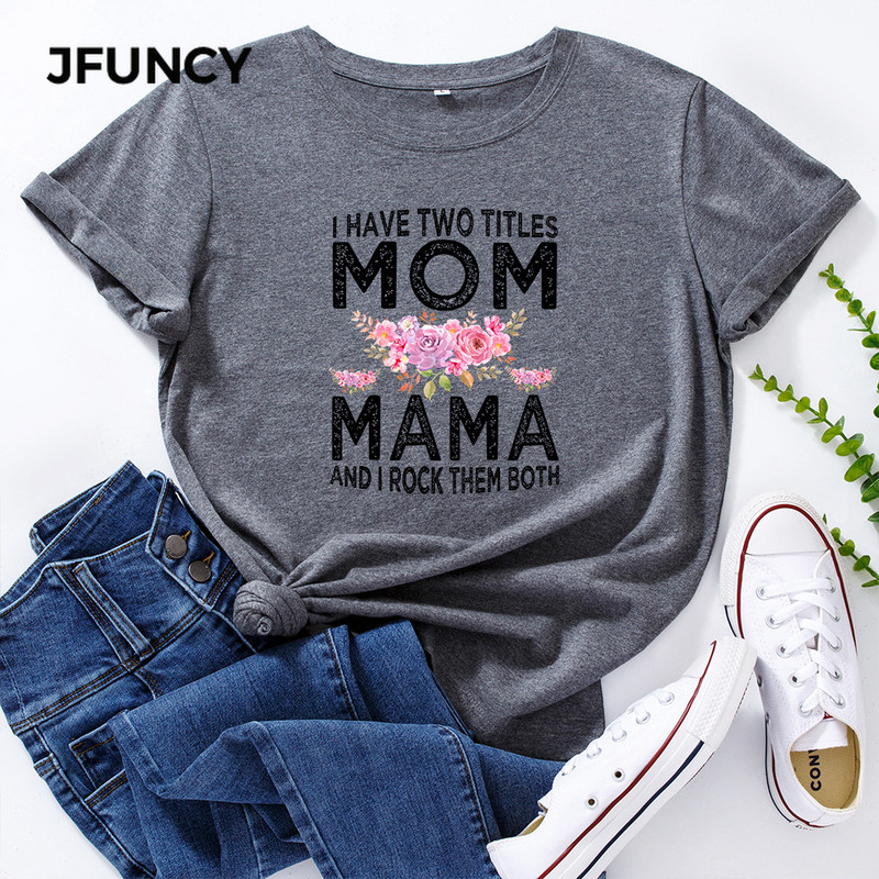 JFUNCY Ležerna pamučna majica kratkih rukava Ženska majica kratkih rukava Mom, prevelike ženske majice s motivom slova Harajuku